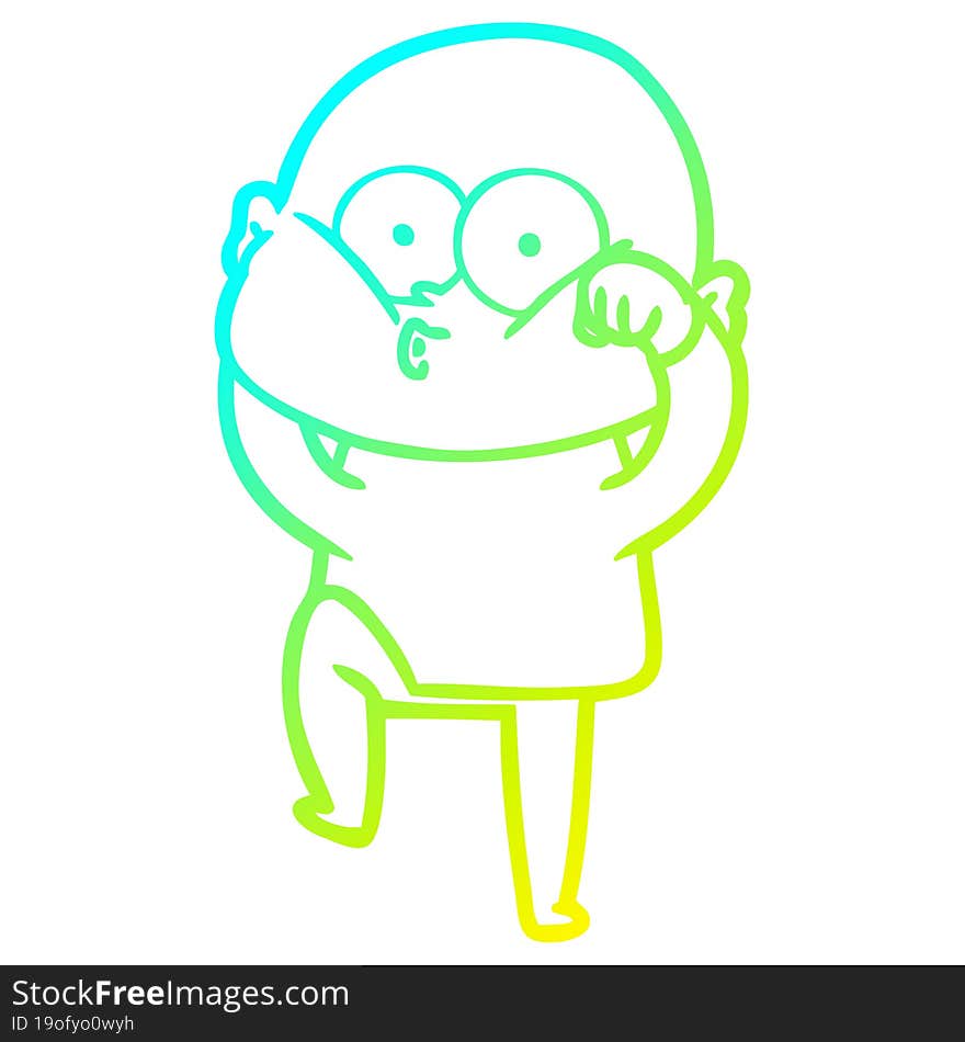 cold gradient line drawing cartoon bald man staring