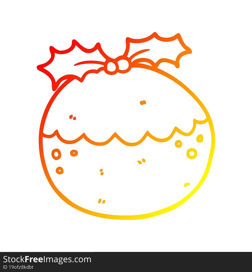 warm gradient line drawing cartoon christmas pudding