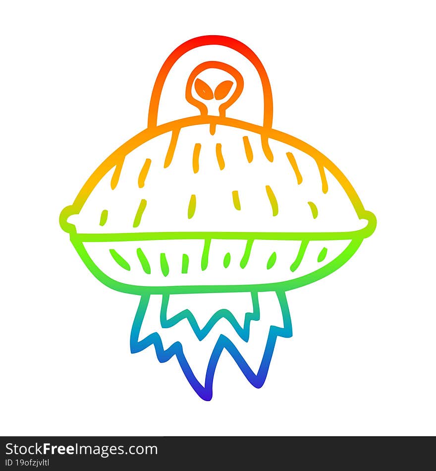 rainbow gradient line drawing cartoon alien spaceship