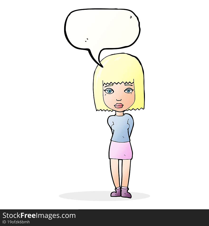 cartoon serious girl with speech bubble