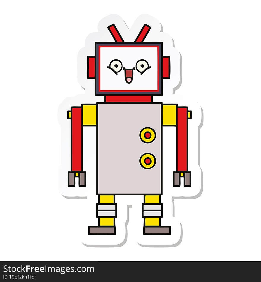 sticker of a cute cartoon happy robot