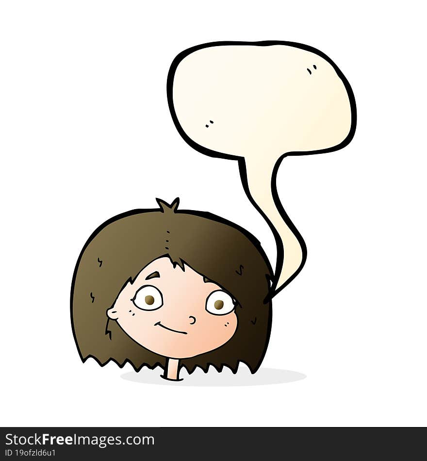 cartoon happy female face with speech bubble