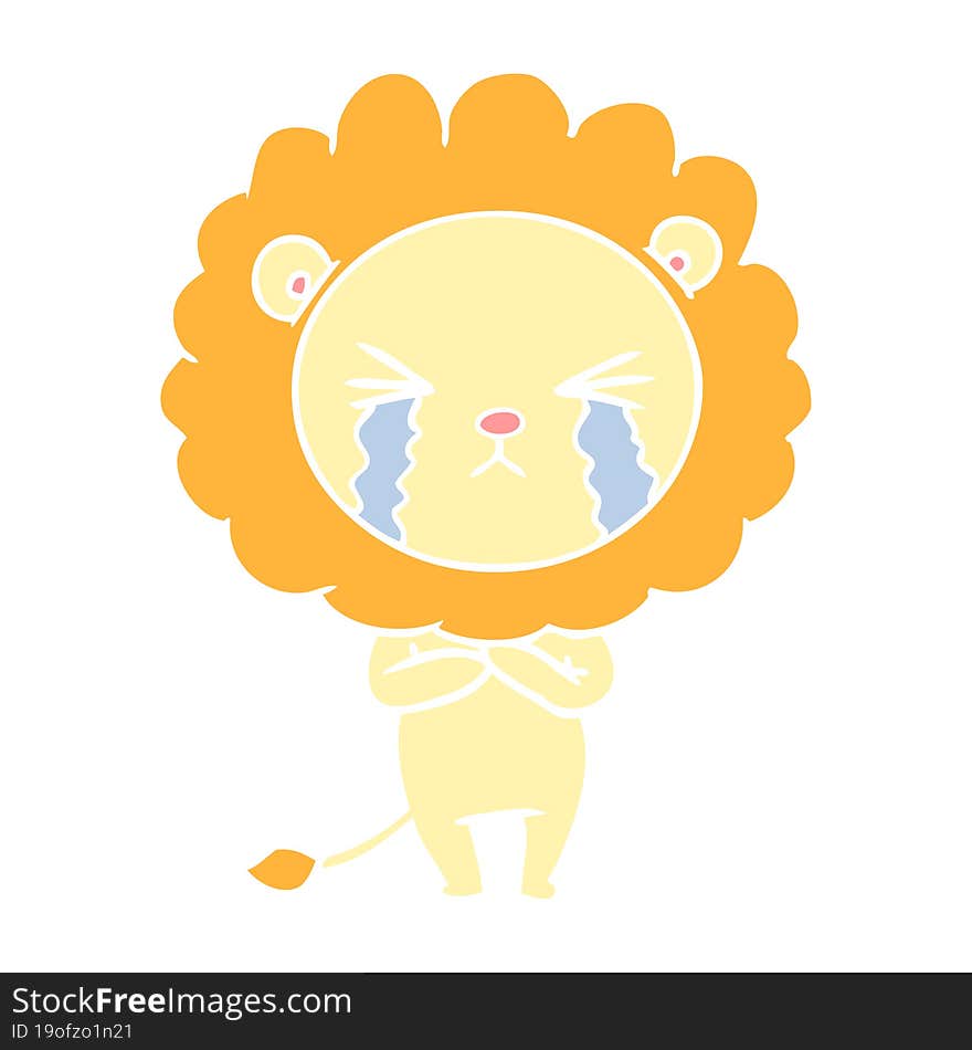 flat color style cartoon crying lion