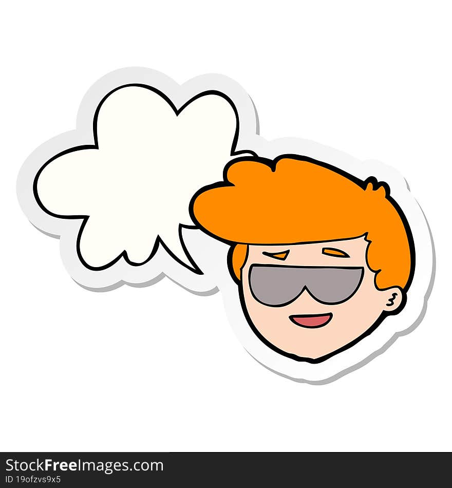 cartoon boy wearing sunglasses with speech bubble sticker