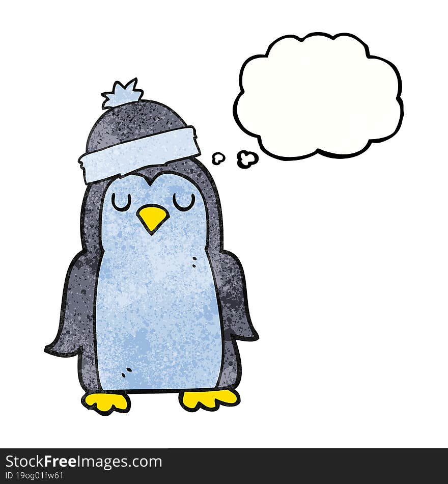 thought bubble textured cartoon penguin