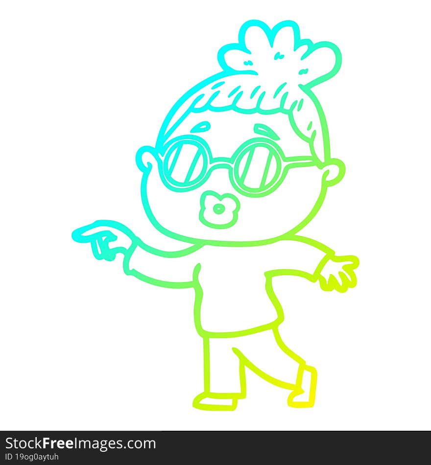 cold gradient line drawing cartoon woman wearing spectacles