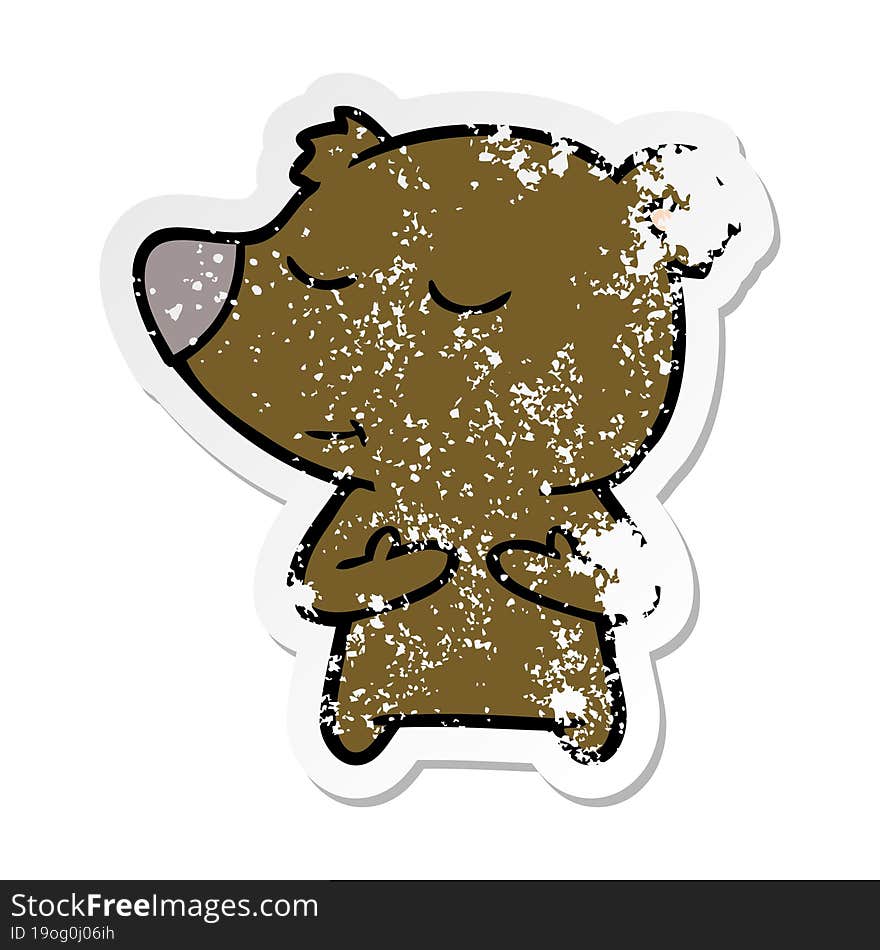 distressed sticker of a happy cartoon bear