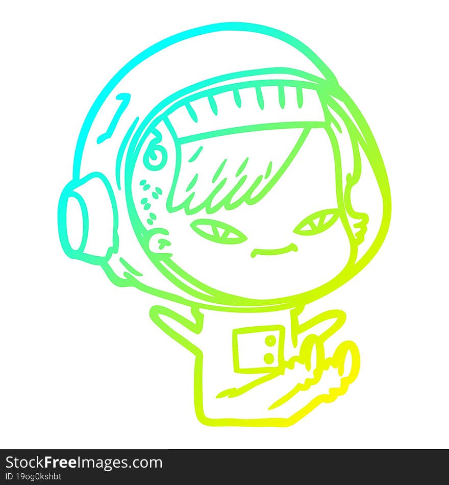 cold gradient line drawing cartoon astronaut woman