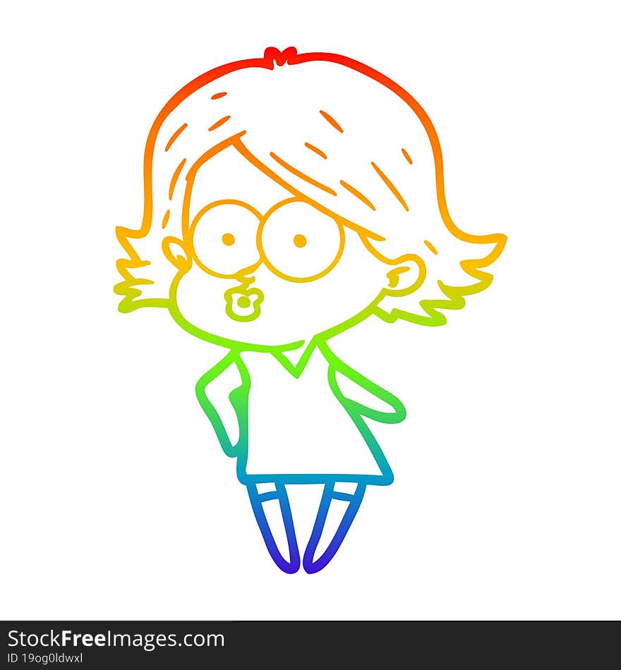 rainbow gradient line drawing cartoon girl pouting