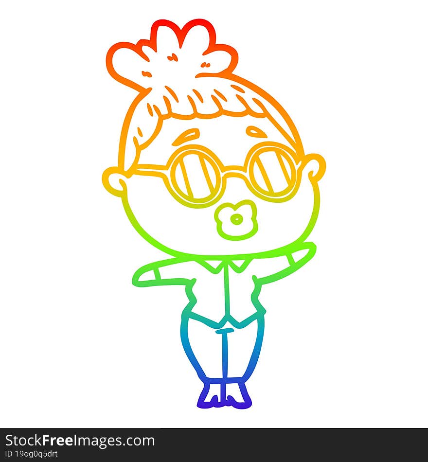 rainbow gradient line drawing cartoon woman wearing spectacles