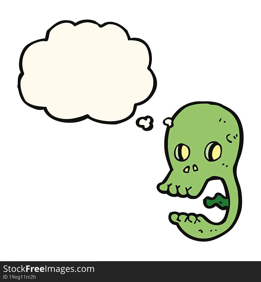 funny cartoon skull with thought bubble