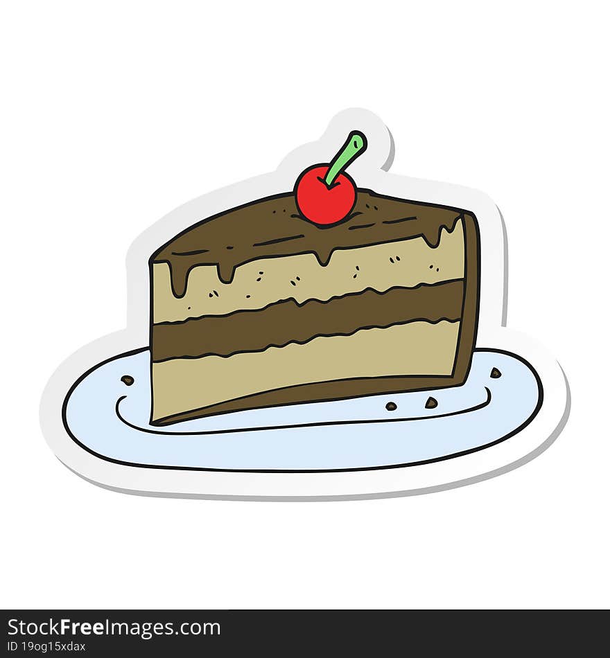 sticker of a cartoon slice of cake