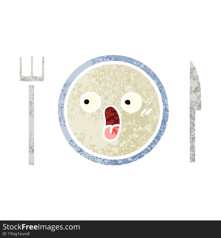 retro illustration style cartoon of a dinner plate