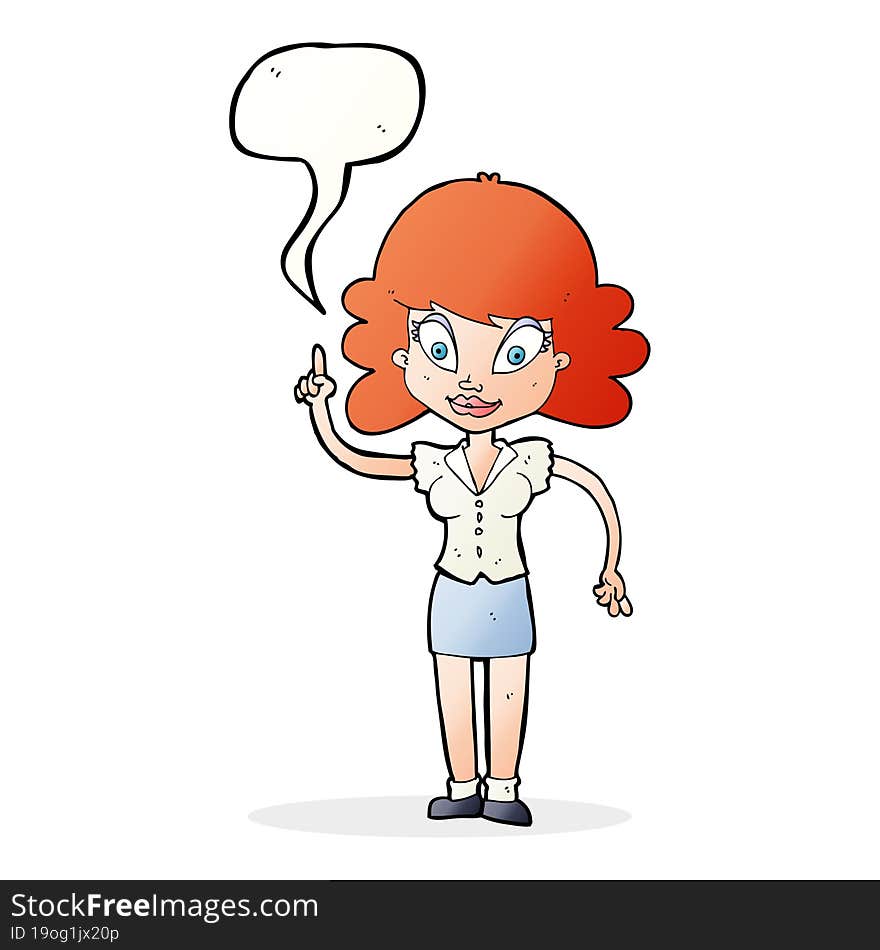 cartoon happy woman with idea with speech bubble