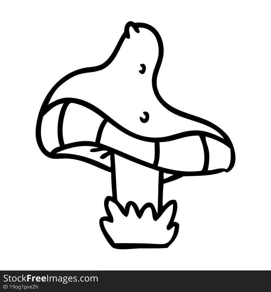 hand drawn line drawing doodle of a single mushroom