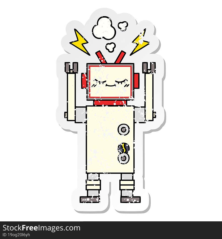 distressed sticker of a cute cartoon dancing robot