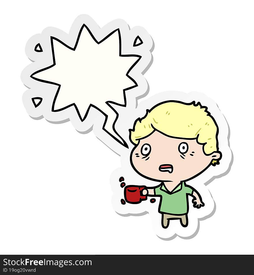 Cartoon Man Jittery From Drinking Too Much Coffee And Speech Bubble Sticker