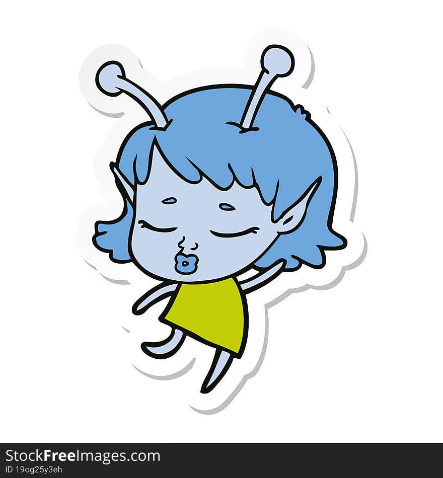 sticker of a cute alien girl cartoon