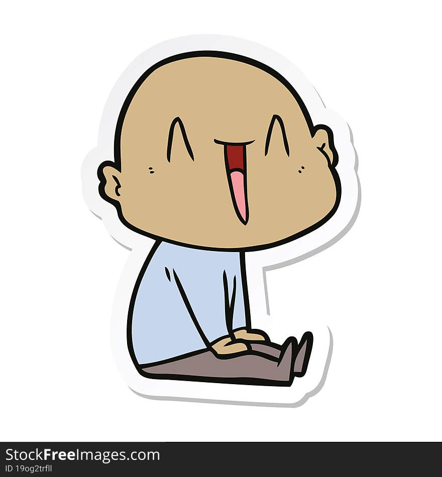 Sticker Of A Happy Cartoon Bald Man