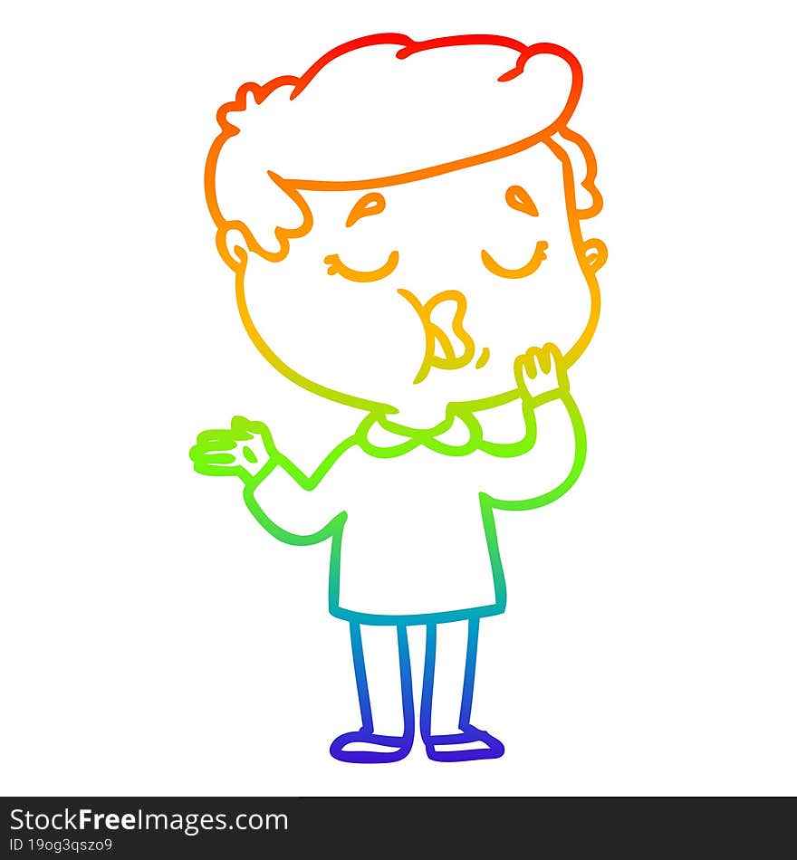 rainbow gradient line drawing of a cartoon man talking