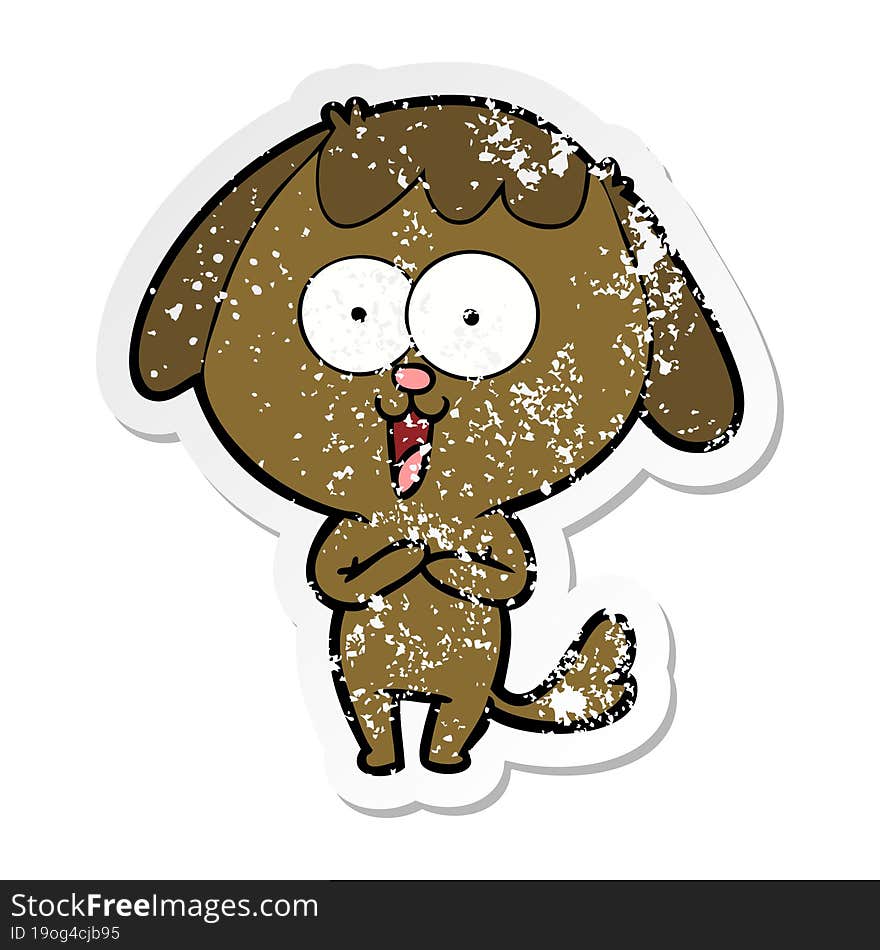 Distressed Sticker Of A Cute Cartoon Dog