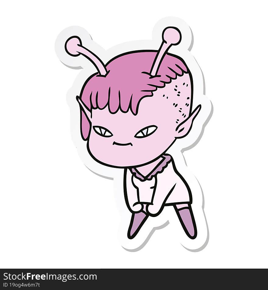 sticker of a cute cartoon alien girl