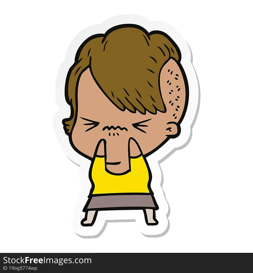 sticker of a cartoon annoyed hipster girl