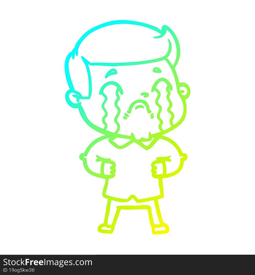 cold gradient line drawing of a cartoon man crying