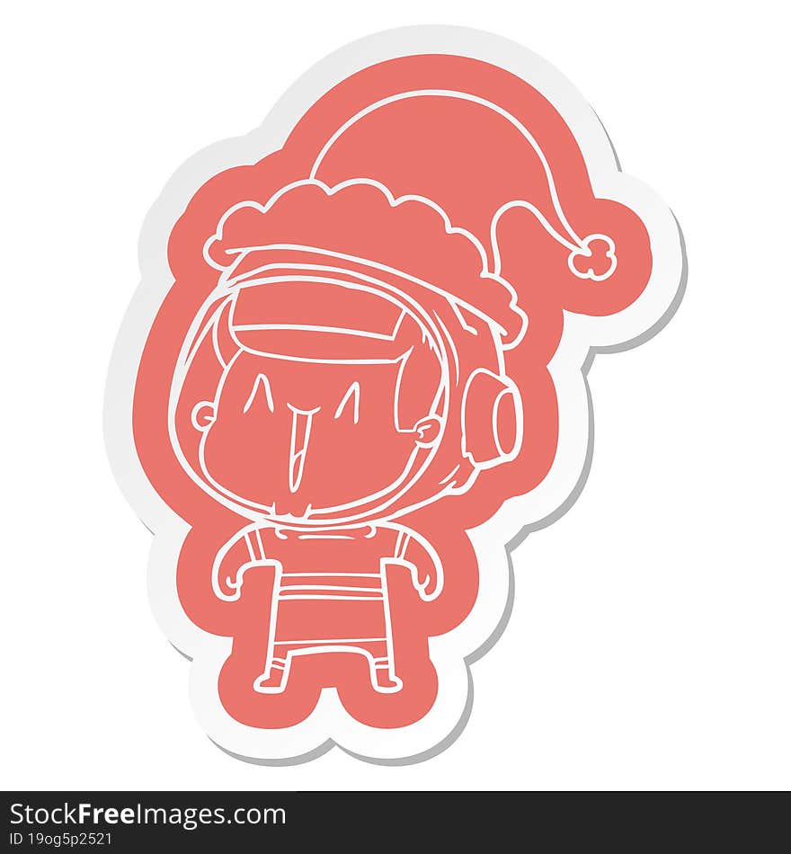 cartoon  sticker of a astronaut man wearing santa hat