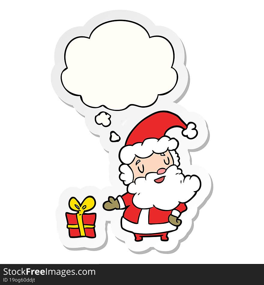 cartoon santa claus and thought bubble as a printed sticker