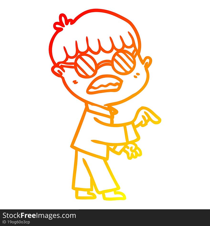 Warm Gradient Line Drawing Cartoon Boy Wearing Spectacles