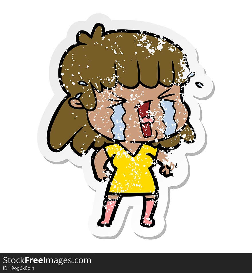 distressed sticker of a cartoon woman in tears