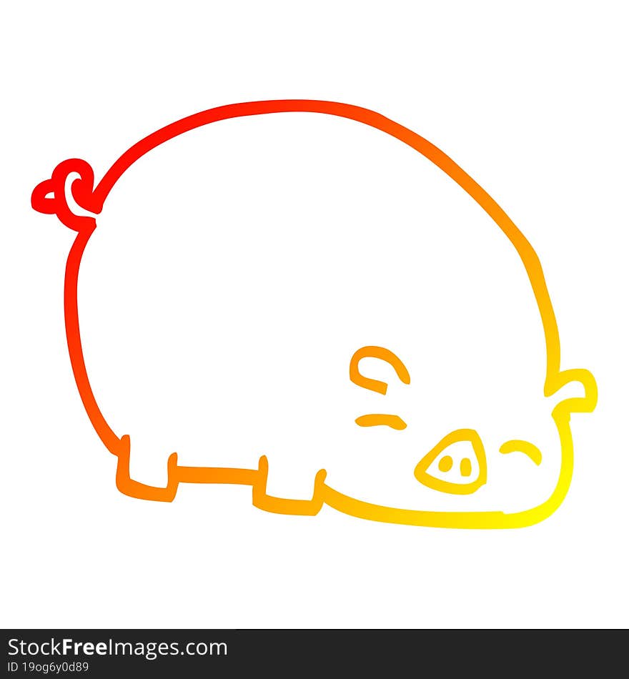 warm gradient line drawing of a cartoon pig