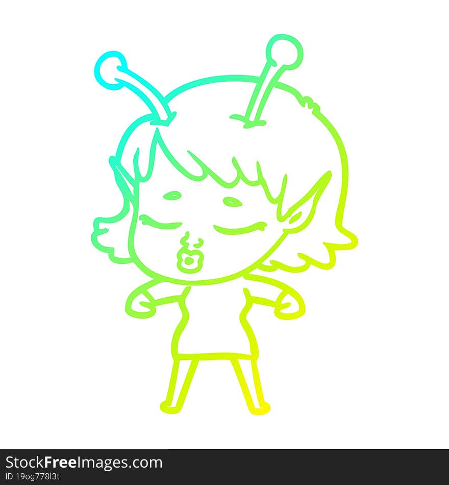 cold gradient line drawing cute alien girl cartoon