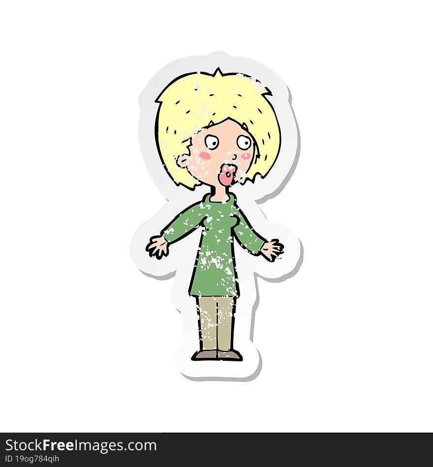 Retro Distressed Sticker Of A Cartoon Surprised Woman