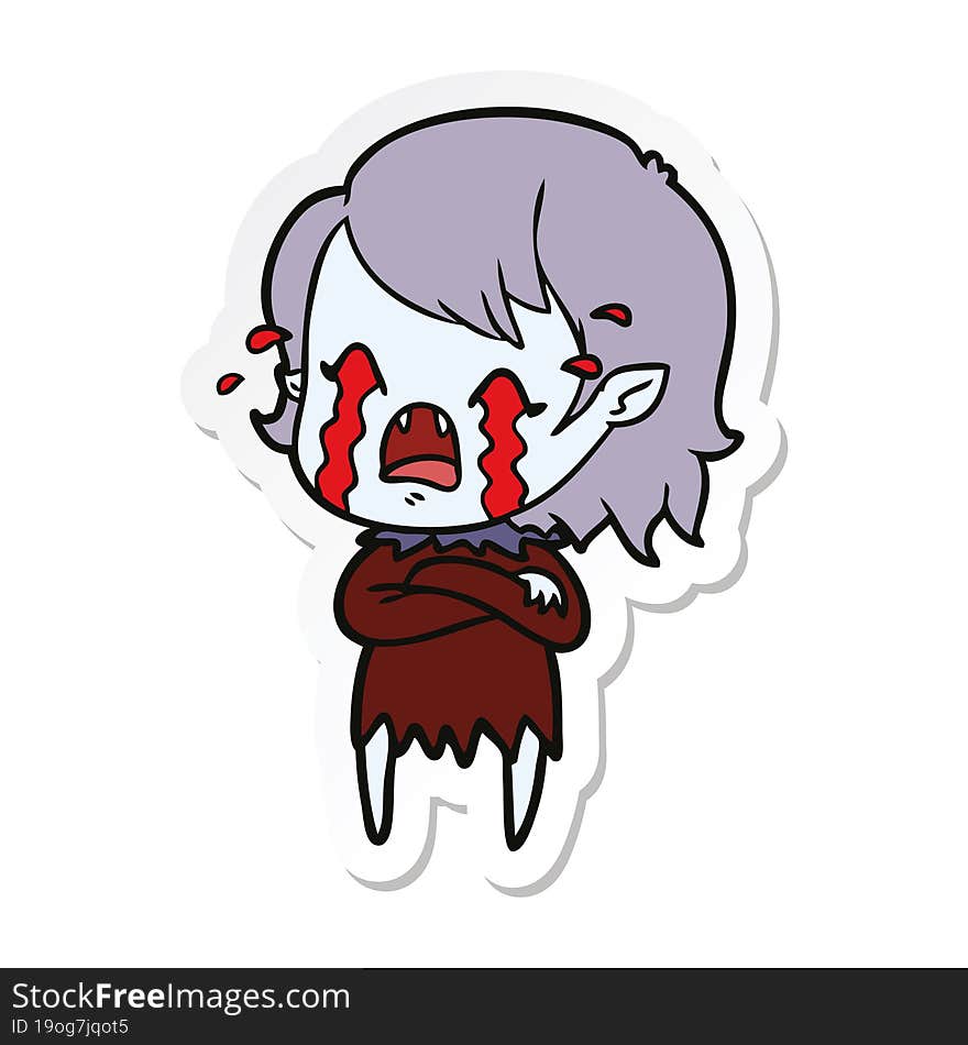 sticker of a cartoon crying vampire girl