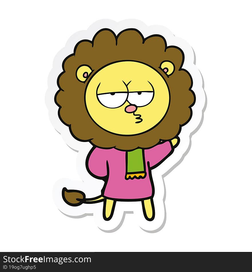 sticker of a cartoon bored lion