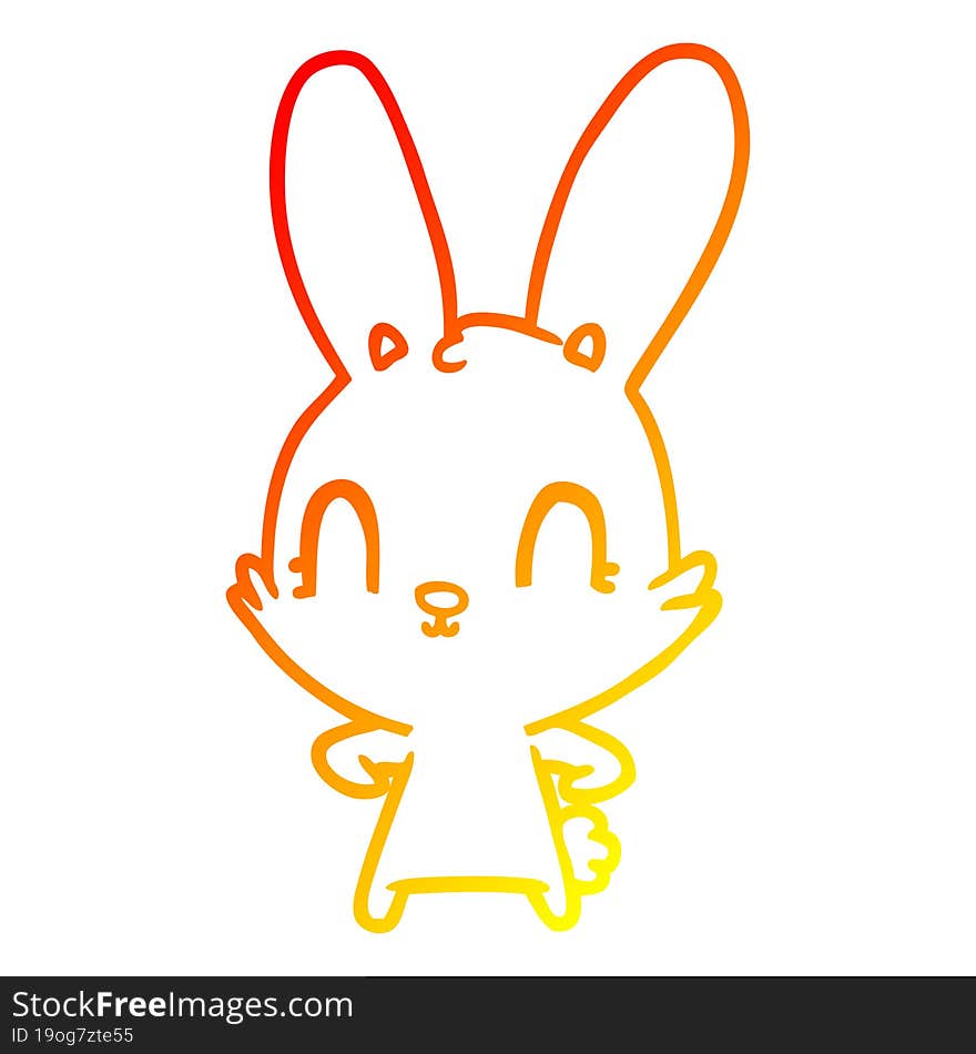 warm gradient line drawing of a cute cartoon rabbit