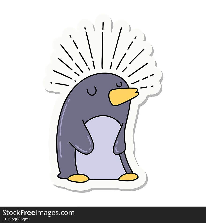 sticker of tattoo style happy penguin