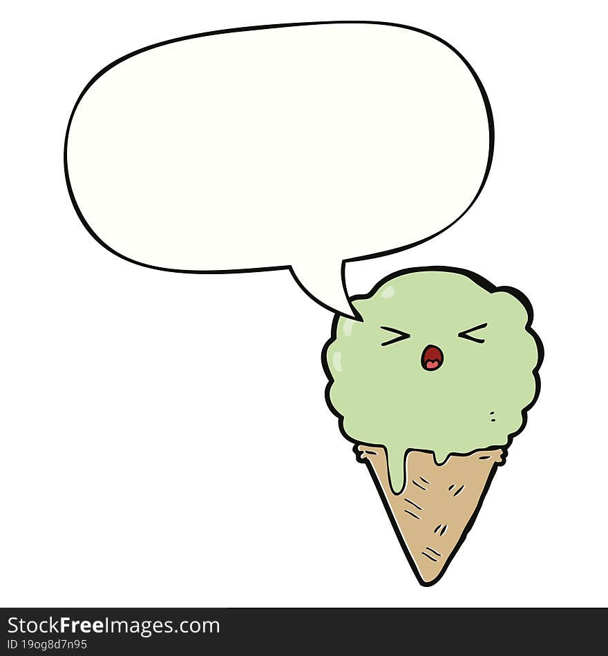 cartoon ice cream with speech bubble. cartoon ice cream with speech bubble