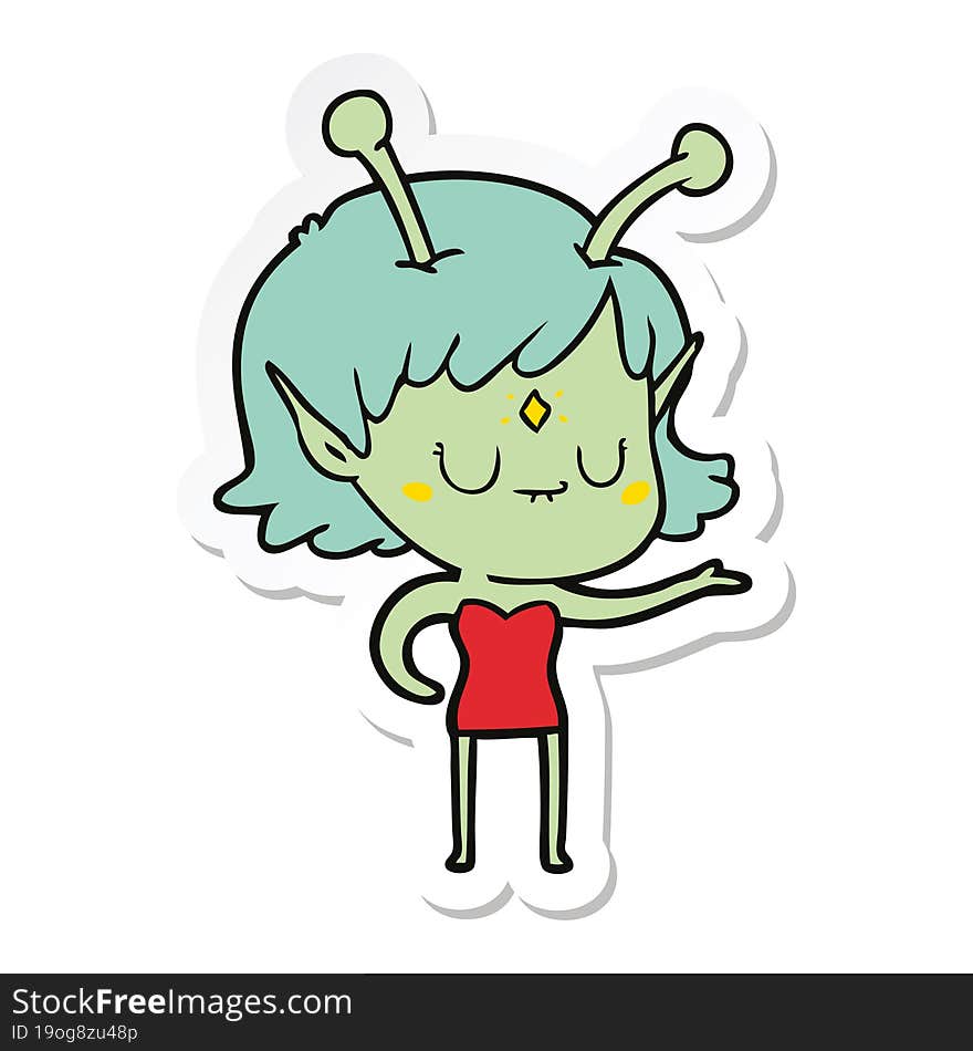 sticker of a cartoon alien girl