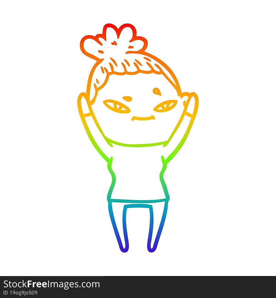 rainbow gradient line drawing of a cartoon woman