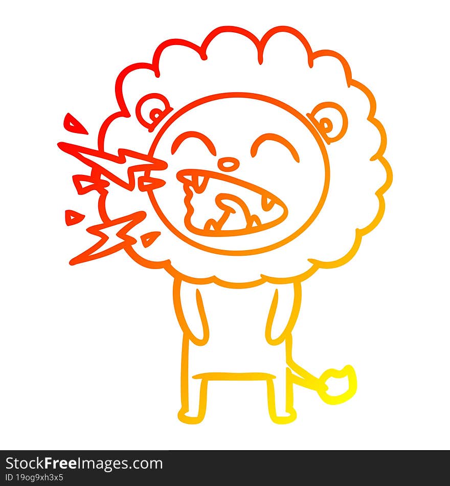 warm gradient line drawing cartoon roaring lion