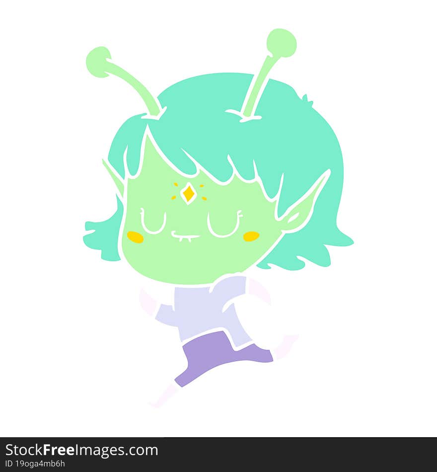 flat color style cartoon alien girl