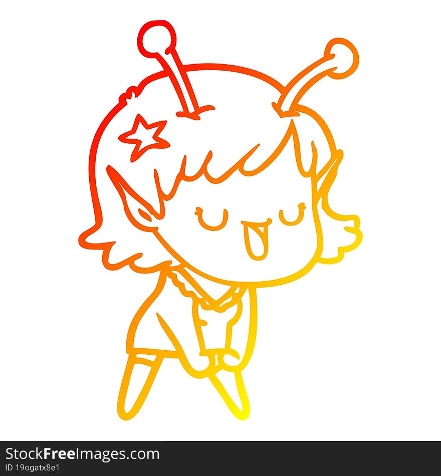 warm gradient line drawing happy alien girl cartoon