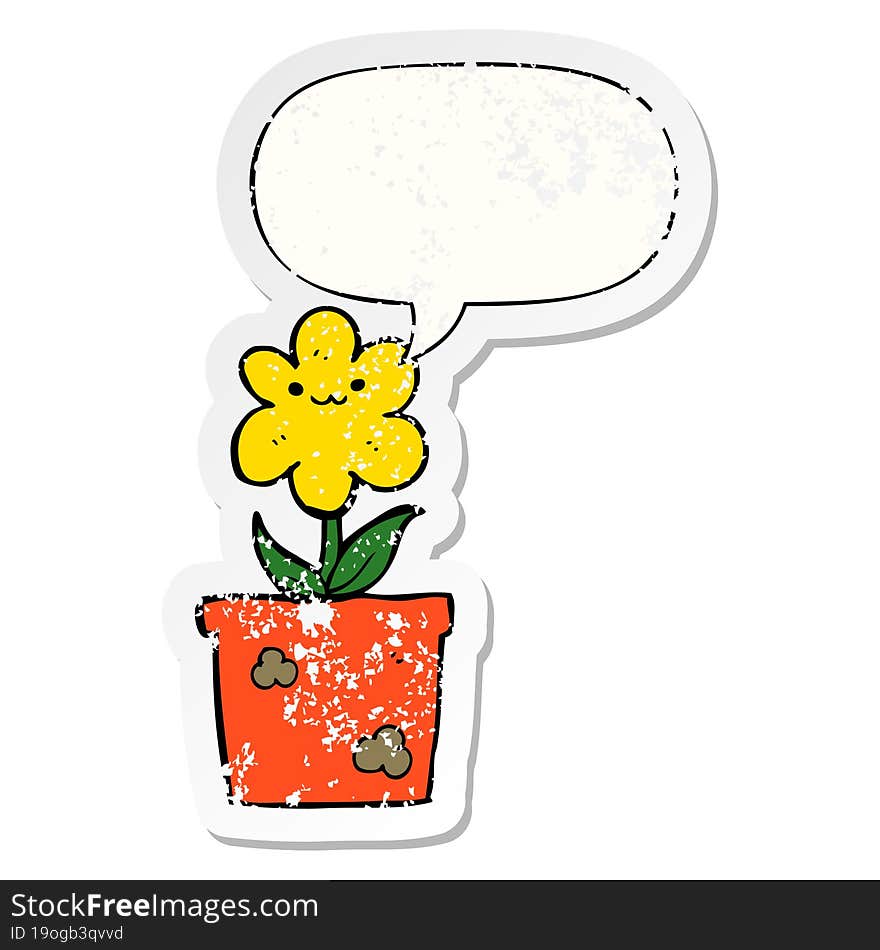 cartoon house plant and speech bubble distressed sticker