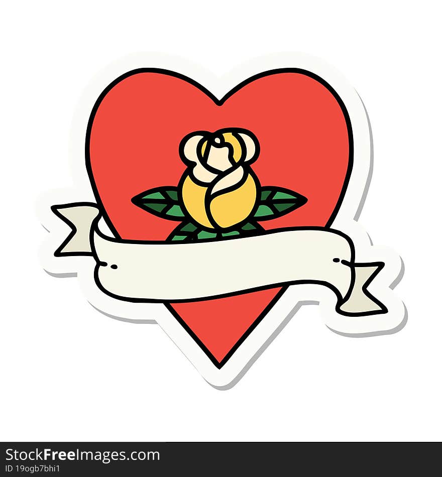 sticker of tattoo in traditional style of a heart rose and banner. sticker of tattoo in traditional style of a heart rose and banner