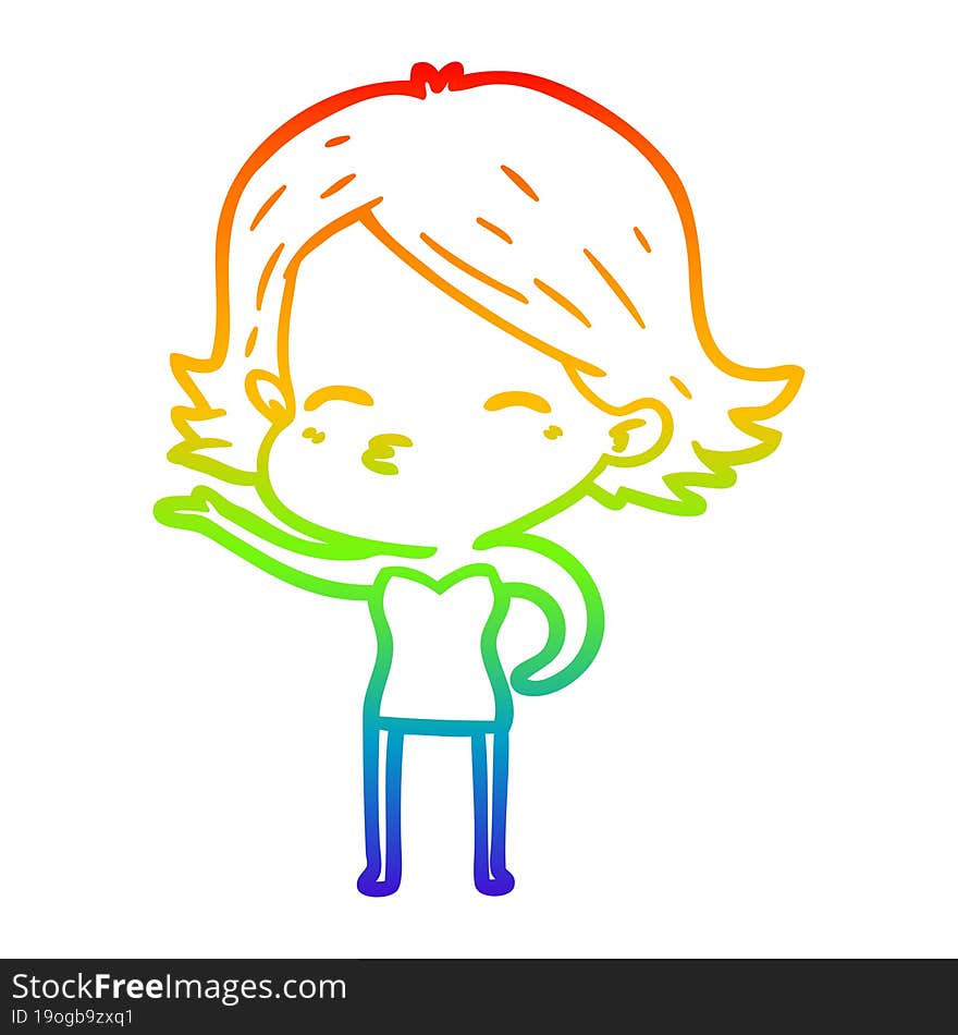 rainbow gradient line drawing of a cartoon woman