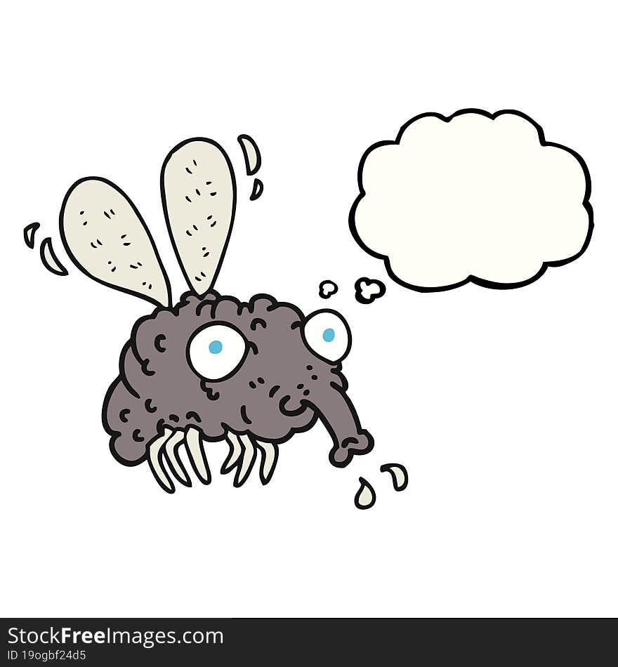 freehand drawn thought bubble cartoon fly