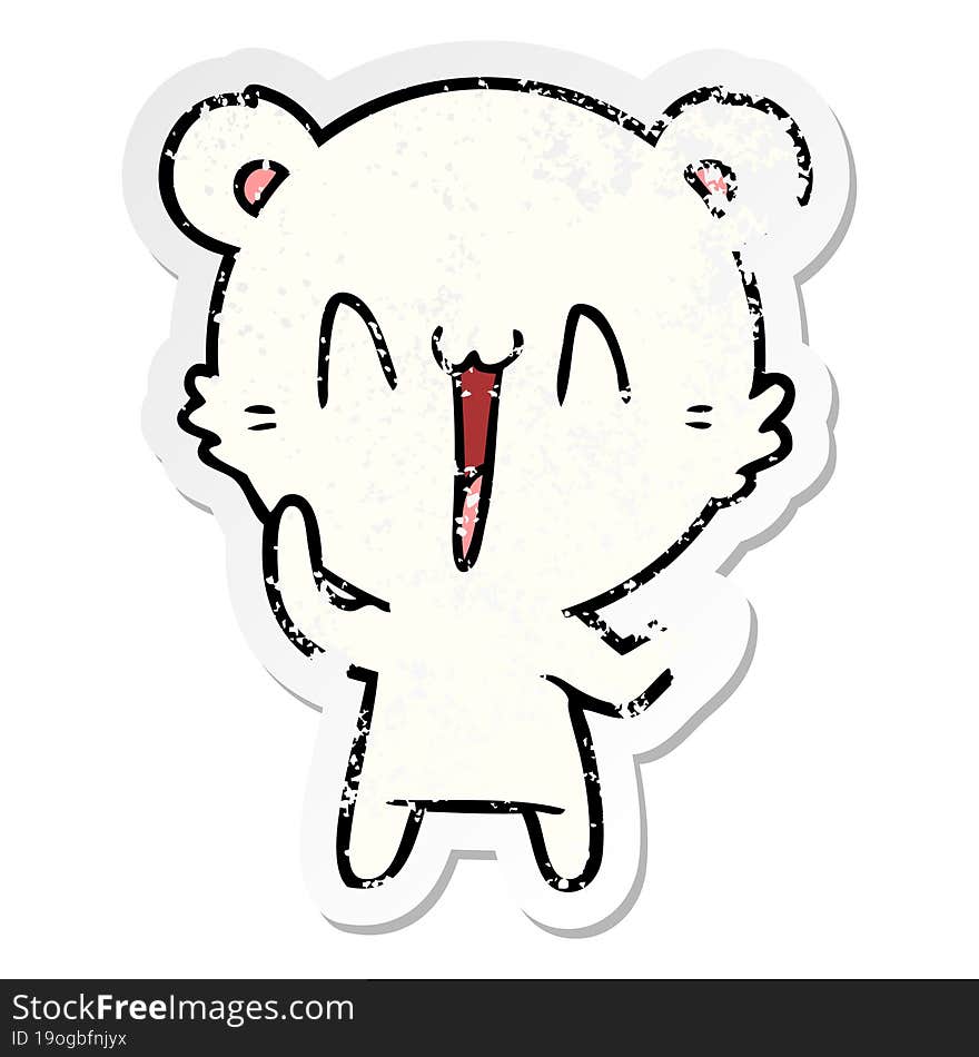 Distressed Sticker Of A Laughing Polar Bear Cartoon